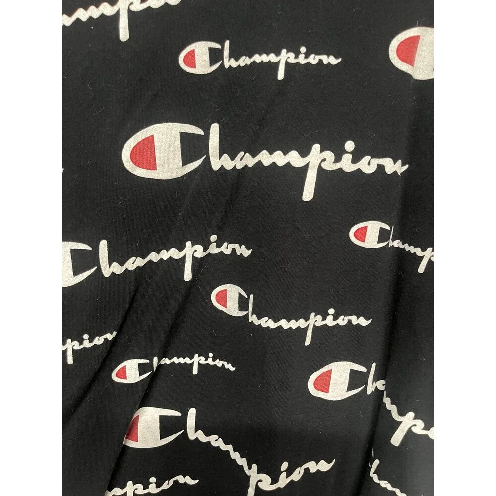 Vintage Champion All Over Print Logo T-Shirt Black Graphic Tee Size Large - Picture 2 of 5